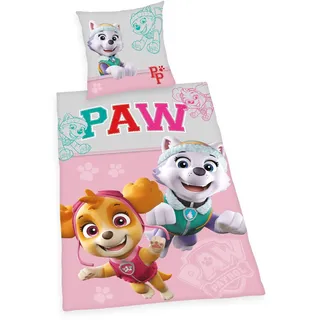 Herding Bettwäsche-Set, Paw Patrol, Kopfkissenbezug 80 x 80 cm mit Knöpfen und Wende-Motiv, Bettbezug 135 x 200 cm, Mit Knopfverschluss, 100% Baumwolle/Linon, Rosa