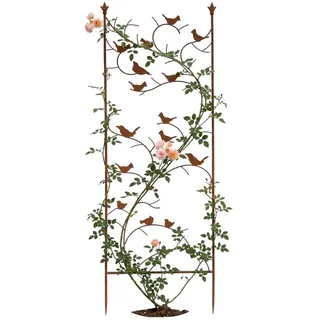 DanDiBo Rankgitter mit Vögel Metall Rostbraun 150 cm , Braun , 50x150x1 cm , Dekoration, Gartendeko