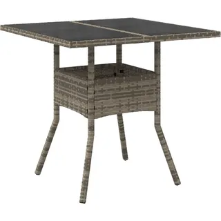 Gartentisch mit Glasplatte Grau 80x80x75 cm Poly Rattan - Grau