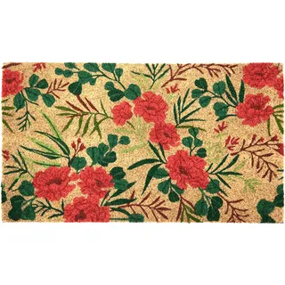 Fisura - Fußmatte außen Blumen aus Kokosfaser mit Rutschfester PVC-Rückseite. Lustige Welcome Fußmatte. Handbemalt. Größe: 70 cm x 40 cm. Farbe: Natur, rot und grün.