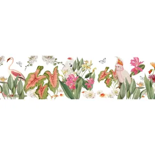 anna wand – Selbstklebende Bordüre/Borte/Wandbordüre „Paradies” Blumen Pflanzen Tiere Vögel – Mehrfarbig aus Weiss – 450 x 11.5 cm – Made in Germany