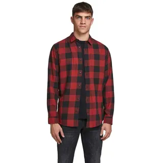 JACK & JONES Gingham Twill Langarmhemd Brick Red / Slim Fit XS