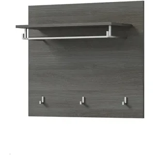 Inn.Furn Garderobenpaneel grau 80 x 70 cm, Flurgarderobe mit Kleiderstange und Haken , Grau , Holzwerkstoff, Metall , Nachbildung , Uni , Rechteckig , 80x70x27 cm , FSC Mix , Garderobe, Garderobenpaneele