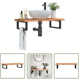 The Living Store Waschbeckenregal Wandmontage Stahl und Massivholz Buche - Braun