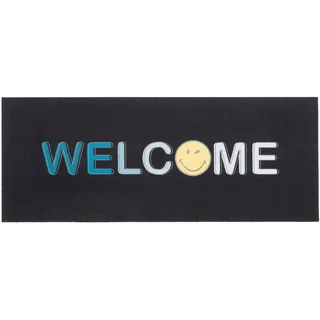 Pergamon Küchenläufer Teppich Trendy Smiley Welcome , Schwarz , Textil , 45x145 cm , Teppiche und Böden, Teppiche, Teppichläufer, Küchenteppiche