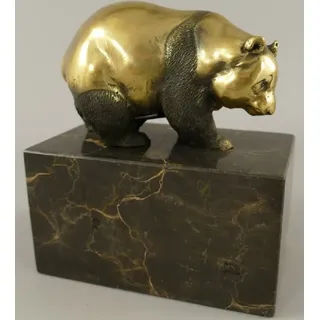 Casa Padrino Bronze Skulptur Panda Bär Gold / Schwarz 13 x 7 x H. 15 cm - Bronzefigur - Dekofigur - Schreibtisch Deko Accessoires - Gold, Schwarz