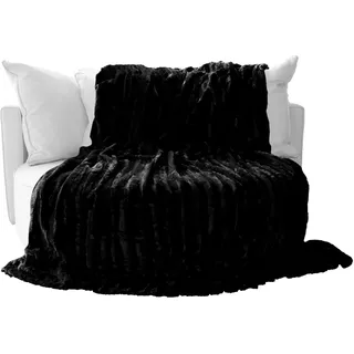 Brandsseller Kuscheldecke Fellimitat doppelseitig 150x200 cm – Flauschige Kunstfelldecke Sofa & Bett, warme Luxus Wohndecke, weich & gemütlich - 100% Polyester, waschbar – Schwarz