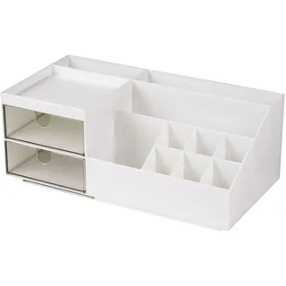 URAQT Make Up Organizer, Kosmetik Organizer mit 2 Schubladen und 10 Fächern, Makeup Organizer Schminke und Skincare Kosmetik Aufbewahrung, Schminktisch Organizer für Schminktisch Bad und Schlafzimmer