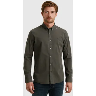 Langarmhemd PME LEGEND, Herren, Gr. 5XL, N-Gr, forged iron, Web, Obermaterial: 97% Baumwolle, 3% Elasthan, unifarben, regular fit normal, Manschette, Hemden Langarmhemd, mit Logo Stickerei