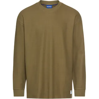 Langarmshirt HUGO BLUE "Nuwolo", Herren, Gr. M, grün (open grün345), Single Jersey, Obermaterial: 87% Baumwolle, 13% Polyamid, unifarben, lässig geschnitten normal, Rundhals, breiter Bund, Shirts Langarmshirt, Rundhalsausschnitt, lässig geschnitten, Logo-Badge