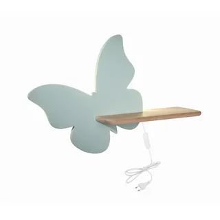 Kinderwandleuchte , Mintgrün , Holz, Metall, Holzwerkstoff , Eiche , Schmetterling , 12x29.5x40 cm , RoHS, Europäischer Sicherheitsstandard , Schnurschalter, einfach zu transportieren , Lampen & Leuchten, Leuchtenserien