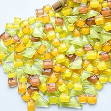 500 g unregelmäßige Glas-Mosaikfliesen zum Basteln, winzige, zufällige Farbe, DIY Kreativ für Heimdekoration, Vasen, Tassen, Bilderrahmen, Blumentöpfe (gelbe Serie)