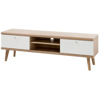 Furn.Design Tv-Lowboard weiß, Eiche Riviera, TV-Unterteil skandinavisch, 160 x 50 cm , Holzwerkstoff , Nachbildung,Eiche , Uni , eckig , 160x50x40 cm , FSC 100% , Wohnzimmer, TV Möbel, Lowboards, Lowboards stehend