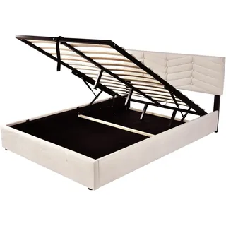 okwish Polsterbett 140x190 Hydraulisches Funktionsbett mit Bettkasten und höhenVerstellbares Kopfteil ohne Matratze