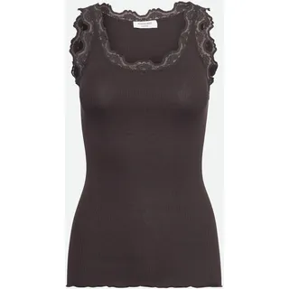 Spitzentop ROSEMUNDE "Babette Silk Top", Damen, Gr. XS, braun (dunkelbraun), Feinstrick, Obermaterial: 70% Seide, 30% Baumwolle, körpernah hüftbedeckend, Rundhals, Tops Spitzentop, Vintage-Spitzenbesatz, mit Rundhalsausschnitt, hoher Seidenanteil