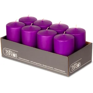 DecoLite 8er Pack Stumpenkerzen 130/70mm - Selbstverlöschend, Safe Candle, RAL Zertifiziert, 61 Stunden Brenndauer - 100% Made in Germany by Wenzel Kerzen (lila)