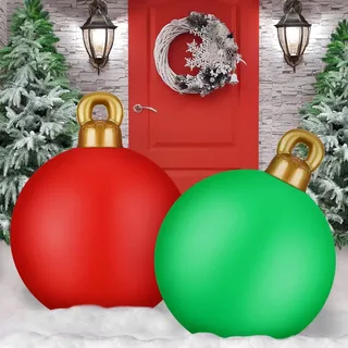 KAHEIGN 2Pcs Aufblasbare Weihnachtskugeln, 60cm Groß Weihnachtskugeln Outdoor Aufblasbar PVC Weihnachten Dekokugeln Dekoball, Weihnachtsdekoration für den Innen- und Außenbereich oder Garten