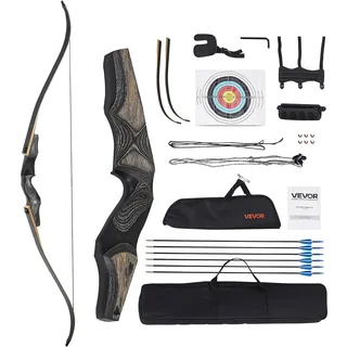 Vevor Recurvebogen & Pfeile Set (1524 mm) Takedown-Bögen aus Holz, Rechtshänder ergonomisches Recurvebogen-Paket, Langbogen für Zieltraining im Freien, Anfänger bis Fortgeschrittene, 15,88 kg