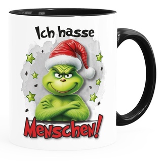 MoonWorks® Kaffee-Tasse Grinch Geschenk für Weihnachtsmuffel Ich hasse Menschen Weihnachtstasse lustig Ich hasse Menschen weiß-innen-schwarz standard