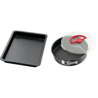 Dr. Oetker Backblech mit extra hohem Rand, aus hochwertigem Stahlblech mit Antihaft-Beschichtung, eckige Form, Grau/Schwarz, 1 Stück & 1010 Bake & Go Springform Ø 26 cm mit Transporthaube