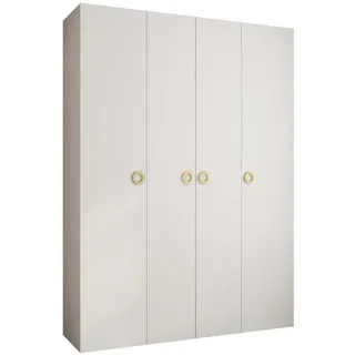 Abiks Möbel Drehtürenschrank 245,5/180/40 4-türig , Weiß, Goldfarben , Metall , Nachbildung , 180x245.5x40 cm , Schlafzimmer, Kleiderschränke, Drehtürenschränke