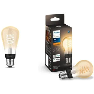 Philips Hue White Filament E27 Lampe Einzelpack, 7.2W & White E27 Filament Lampe (550 lm), dimmbare LED Lampe für das Hue Lichtsystem mit warmweißen Licht, smarte Lichtsteuerung über Sprache und App