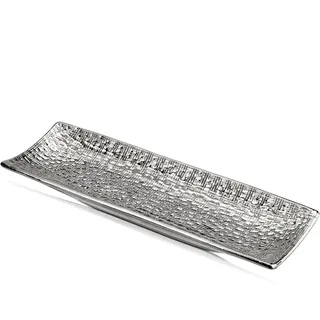 Hollyone Keramik Dekotablett Silber Serviertablett Schmucktablett Rechteckige Platte Kerzenteller für Schlafzimmer Dekoratives Tablett Schminktisch Organizer Tabletts für Kosmetik Schmuck Parfüm