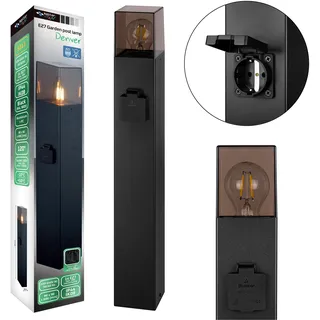 MasterLED Außenleuchte IP44 mit 230V Steckdose E27 60 cm Schwarz Aluminium Pollerleuchte für Garten und Wege - Schwarz