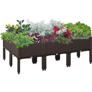 Fortuna Lai Hochbeet 6-teilig Pflanzkasten Rattan-Look mit Abflusslöchern DIY Braun 40x40x44cm für Garten & Balkon - Braun