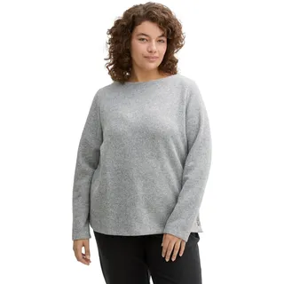 Fleecepullover TOM TAILOR PLUS, Damen, Gr. 44, grau (medium silber grau melange), Web, Obermaterial: 71% Polyester, 28% Viskose, 1% Elasthan, unifarben, bequem hüftbedeckend, U-Boot-Ausschnitt, Sweatshirts Fleecepullover, mit U-Boot-Auschnitt
