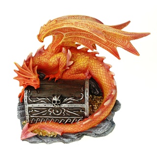 Kremers Schatzkiste XXL Spardose Drachenwächter 21cm Polyresin Sparschwein bunt Drache Sparschwein Sparkasse Dragon Figur Sparkiste zum sparen Schatztruhe