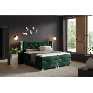 Boxspringbett Elektrisch Bett STEVE 180x200cm in Stoff Fresh Flaschengrün - Grün