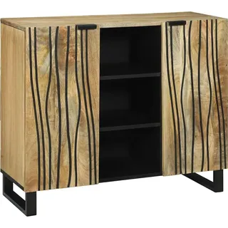 Sideboard Braun 90 x 33 x 75 cm massives Mangoholz - Beige, Braun