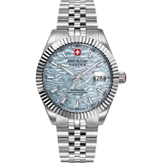 SWISS MILITARY HANOWA Herrenuhr Automatikuhr silber / hellblau onesize Herren 41 mm SMWGL0005405, SMWGL0005412