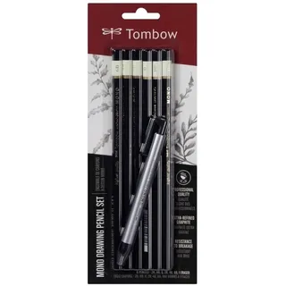 Tombow Mono Bleistift-Set B, HB, 2H, 2B, 4B, 6B schwarz/weiß mit Radierer, 1 Set