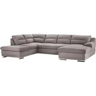 Mivano Wohnlandschaft Coast / Große Sofagarnitur in U-Form / Mit Ottomane links und Recamiere rechts / 334 x 88 x 217 / Mikrofaser: silver