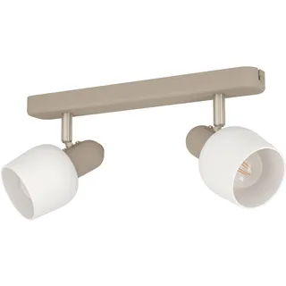 EGLO Corato, Deckenlampe mit 2 schwenkbaren Spots, Deckenleuchte aus Metall in Sandfarben und Silber, Glas in Weiß, Deckenspot mit E14