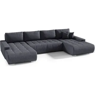 MEBLITO Ecksofa Big Sofa Eckcouch mit Schlaffunktion Bonari U Form Couch Sofagarnitur (Monolith 97) Dunkelgrau - Dunkelgrau