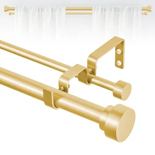 TANGWIN Doppel-Gardinenstangen in Messing-Gold für Fenster von 168 bis 305 cm, Eisen, verstellbar, robust, für Schlafzimmer, Wohnzimmer, 2,5 cm, modern, dekorativ, Teleskopstange, einfache