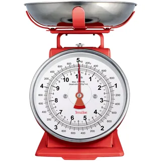 TERRAILLON Vintage-Küchenwaage – Manuelle Tara, großes Ziffernblatt und 1 L Schüssel, Wiegebereich 5 kg – Modell 'Tradition 500' Rot