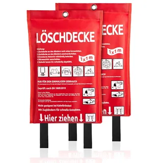 BigDean 2x Löschdecke Küche für Fettbrand sofort einsetzbare XL Feuerlöschdecke DIN EN 1869:2019 – Feuerdecke auch für Grill, Auto geeignet