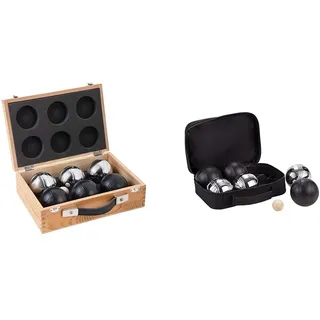 Engelhart - 010208 - Set Luxusbälle In Einer Holzkiste & 010207 - Boules-Set, 6-Teilig, Schwarz/Silber - Boules - Spiele - Gartenspiele, Spiele Im Freien