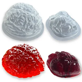 MIJOMA 2-teiliges Set Gruselige Puddingform aus lebensmittelechtem Kunststoff, Halloween-Party Nachtisch, Götterspeise, Halloween-Dekoration, Eyecatcher (Gehirn & Herz)