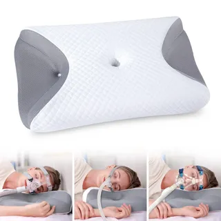 HOMCA CPAP Memory Foam Kissen für Alle CPAP-Masken, Ergonomisches Kissen für Seitenschläfer mit CPAP-Maskenrillen und Stützbereich, Reduziert Luftauslässe und Druck der Maske
