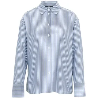 Hemdbluse ZERO "Hemdbluse mit Streifen", Damen, Gr. 38, bunt (blauweiß), Obermaterial: 65% Polyester PES. 35% Viskose CV., Blusen Hemdbluse