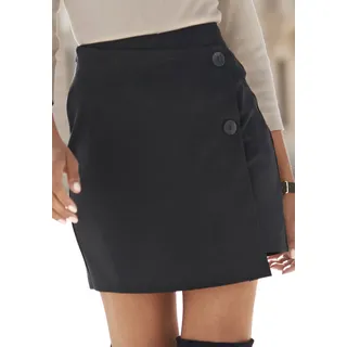 Hosenrock BUFFALO "mit Zierknöpfen für den Sommer", Damen, Gr. 36, schwarz, Jersey, Obermaterial: 80% Polyester, 18% Viskose, 2% Elasthan, unifarben, figurbetont mini, Röcke Hosenrock, in Wickeloptik mit Zierknöpfen, Skort, casual-chic, Sommerhose, Topseller