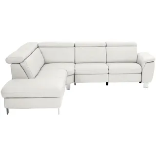 Cantus Ecksofa , Weiß , Leder , Echtleder , Ottomane links, L-Form , 271x239 cm , Typenauswahl, Bettkasten erhältlich, Fußauswahl, Lederauswahl, Stoffauswahl, seitenverkehrt erhältlich, Hocker erhältlich, Rückenfutter , Wohnzimmer, Sofas & Couches, Wohnlandschaften, Ecksofas