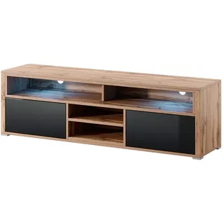 Selsey LAKSA TV-Lowboard 137 x 42,5 x 33 cm Wotan Eiche Matt/Schwarz Hochglanz Kunststoff/Spanplatte/Melamin