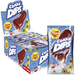 Chupa Chups Crazy Dips Cola, enthält 24 Stück, erfrischend-süßer Cola-Geschmack, geeignet für Geburtstag, Halloween, Weihnachten, 24 x 14g