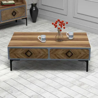 Skye Decor, Samba - Blue, Couchtisch, Nussbaum, 100 % MELAMINBESCHICHTETE SPANPLATTEN, 105 x 60 x 34,6 cm - Braun, Blau